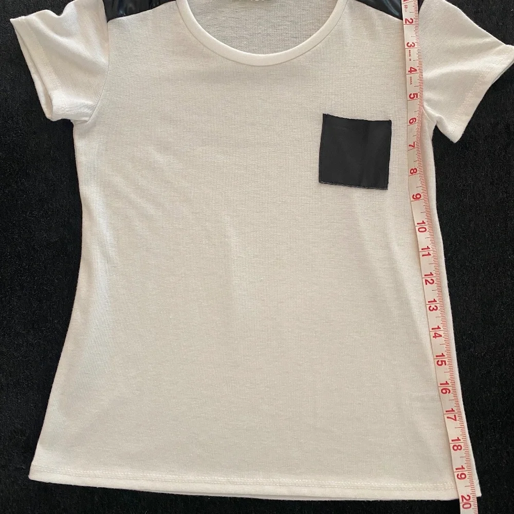 Soprano white short sleeve faux leather t-shirt girls 10-12